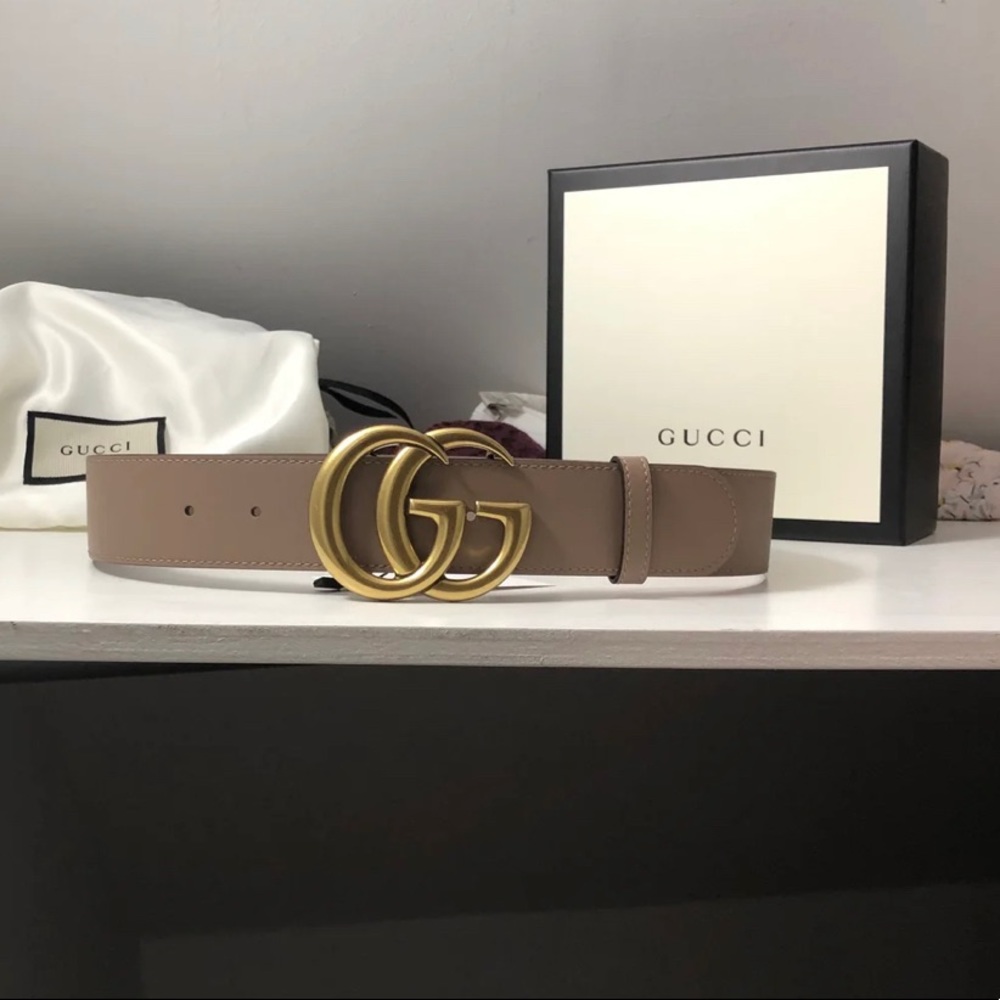 Gucci Dusty Pink leather Belt Gold buckle size 90